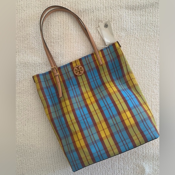 Tory Burch Emerson Mesh Market Tote Yellow Blue Beach Shoulder Bag - NWT
